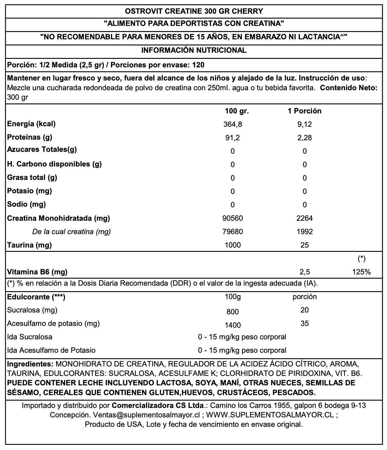 CREATINA MONOHIDRATADA 300GRS - OSTROVIT