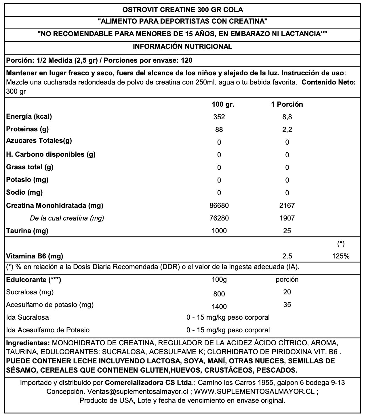 CREATINA MONOHIDRATADA 300GRS - OSTROVIT