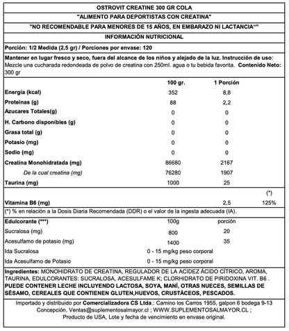 CREATINA MONOHIDRATADA 300GRS - OSTROVIT