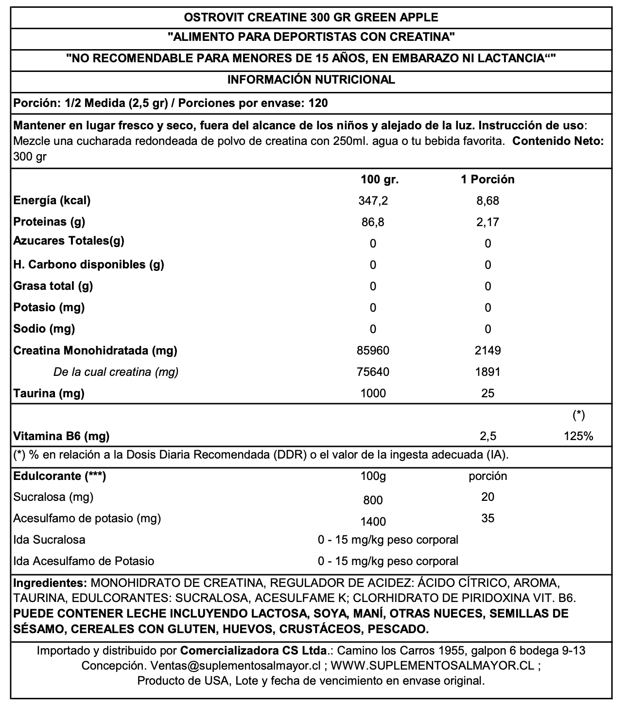 CREATINA MONOHIDRATADA 300GRS - OSTROVIT