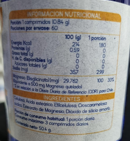Magnesio quelado 500 mg 60 comprimidos Suplalim - vista 2