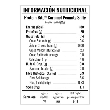 Información nutricional de Box de 4 barras Protein Bite, 20 g