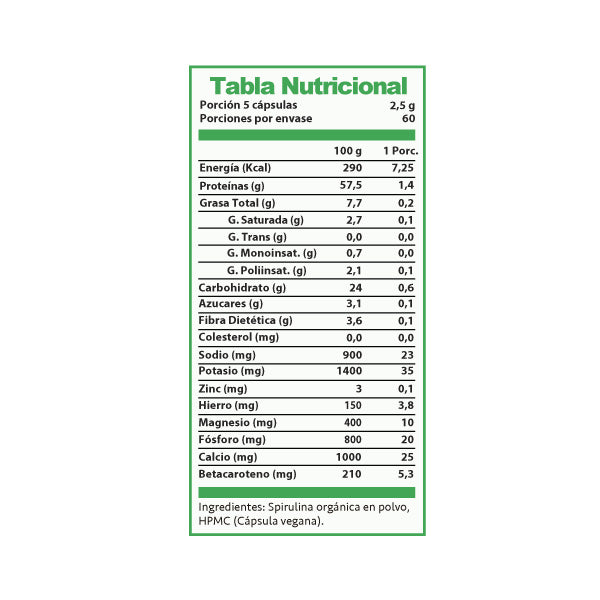 Spirulina Organica 300 Capsulas - Revitta
