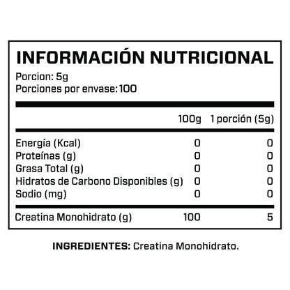 CREATINA MONOHIDRATADA 500GR 100 SERVICIOS - BRIAHLABS
