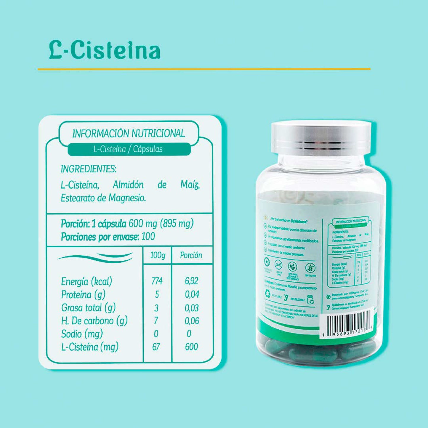 L-CISTEINA 600MG 100CAPS + PASTILLERO - BY WELLNESS