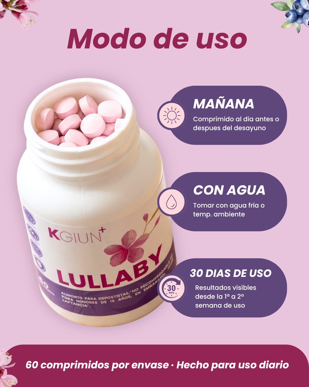 LULLABY 60 COMPRIMIDOS - SUPLEMENTO ENERGÉTICO Y ANTIOXIDANTE - KGIUN+