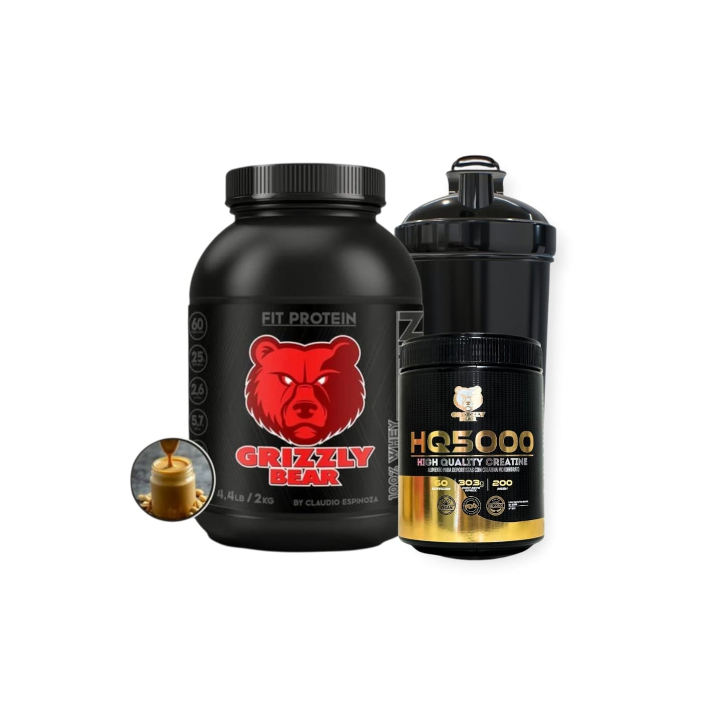 PACK FIT PROTEIN 2KG 60SV + CREATINA 60SV + SHAKER - GRIZZLY BEAR