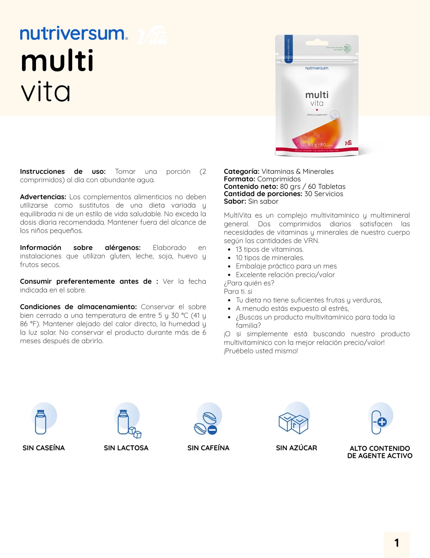 MULTIVITAMINICO MULTI VITA 60 TABLETAS - NUTRIVERSUM