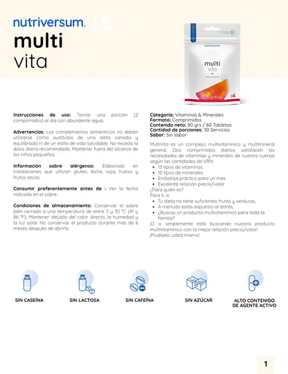 MULTIVITAMINICO MULTI VITA 60 TABLETAS - NUTRIVERSUM