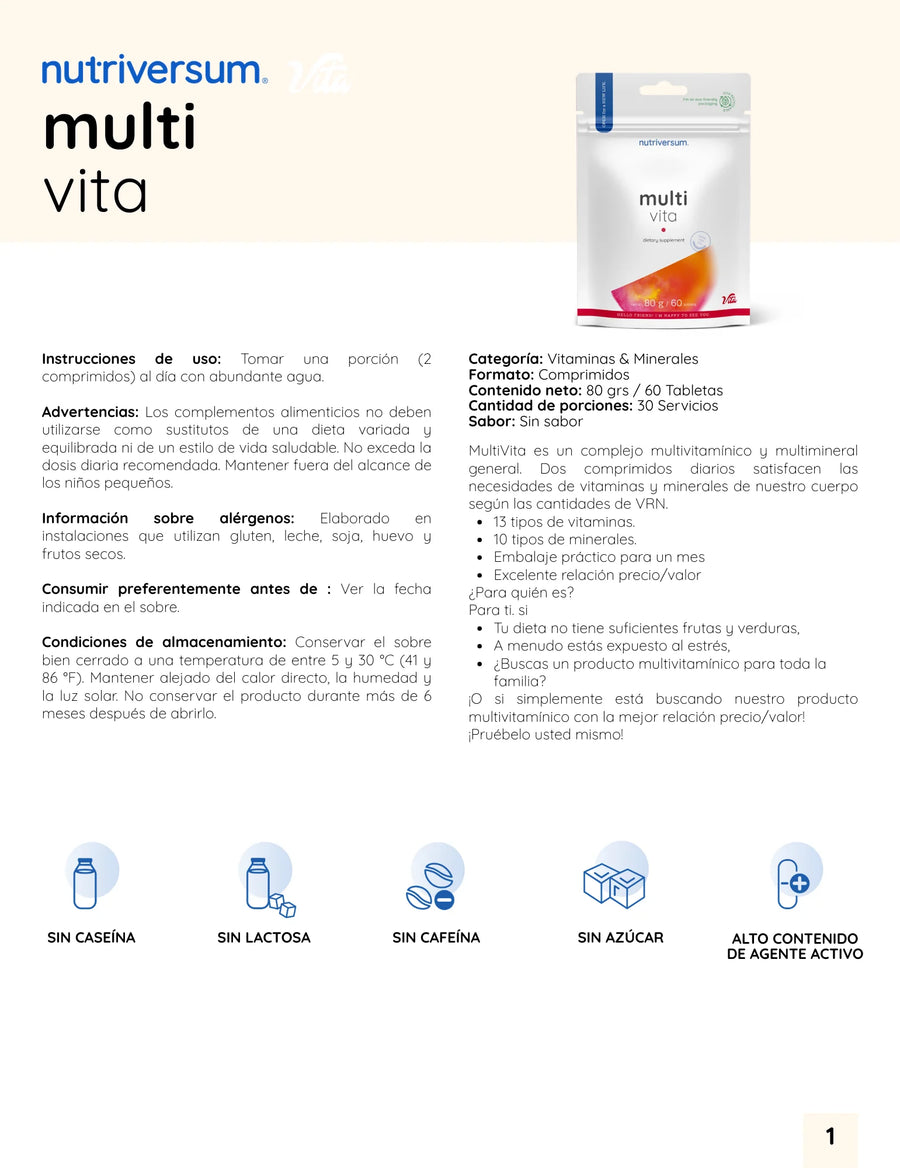 MULTIVITAMINICO MULTI VITA 60 TABLETAS - NUTRIVERSUM