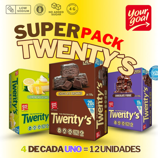 PACK 12 BARRAS DE PROTEINA TWENTYS 20G C/U 3 SABORES -YOUR GOAL