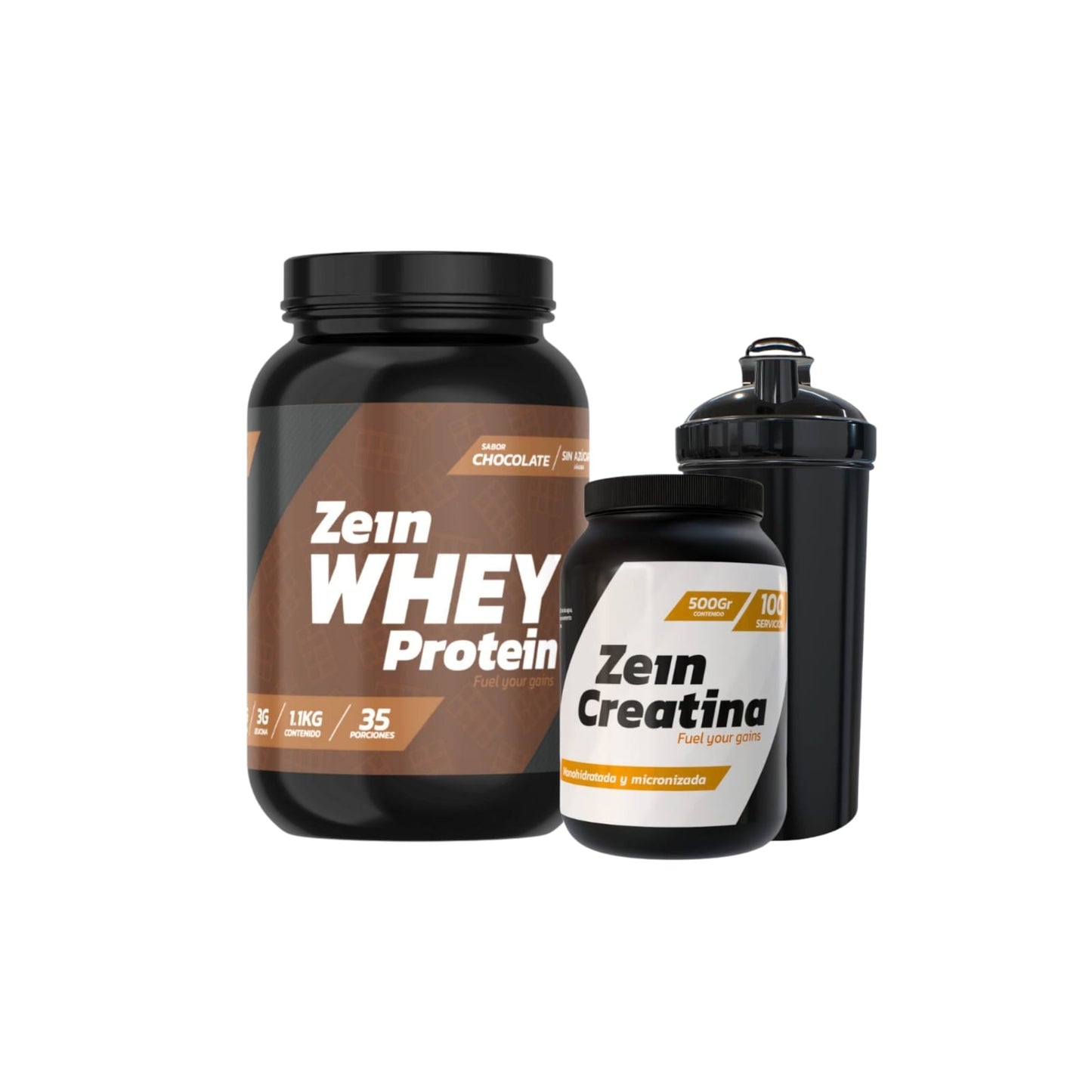 PACK PROTEINA WHEY 1.1KG + CREATINA 500GR + SHAKER - ZEIN