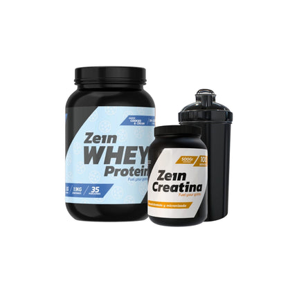 Pack Proteína Whey 1.1 kg + creatina 500 g + shaker – Zein