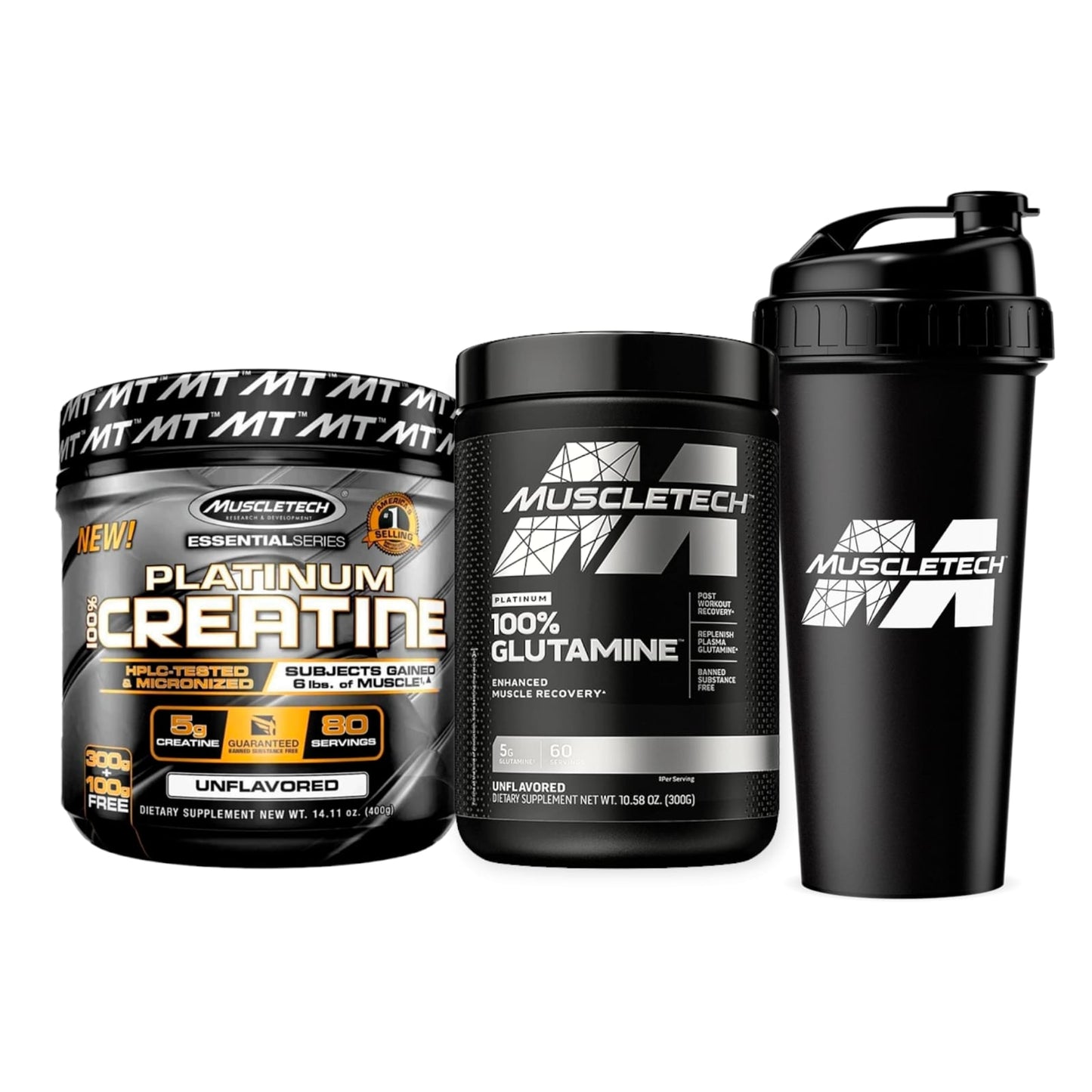 CREATINA PLATINUM 80SV + GLUTAMINA PLATINUM 60SV + SHAKER - MUSCLETECH