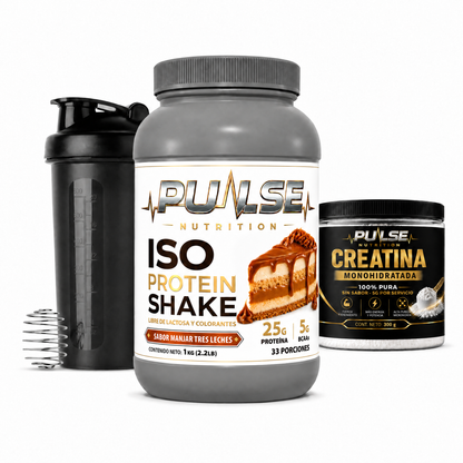 Pack Proteína ISO Shake 2.2 lb + creatina 300 g + shaker – Pulse Nutrition