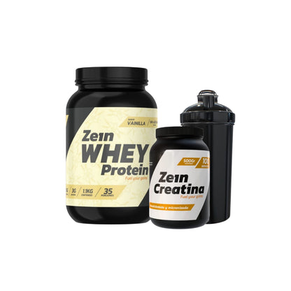 Pack Proteína Whey 1.1 kg + creatina 500 g + shaker – Zein
