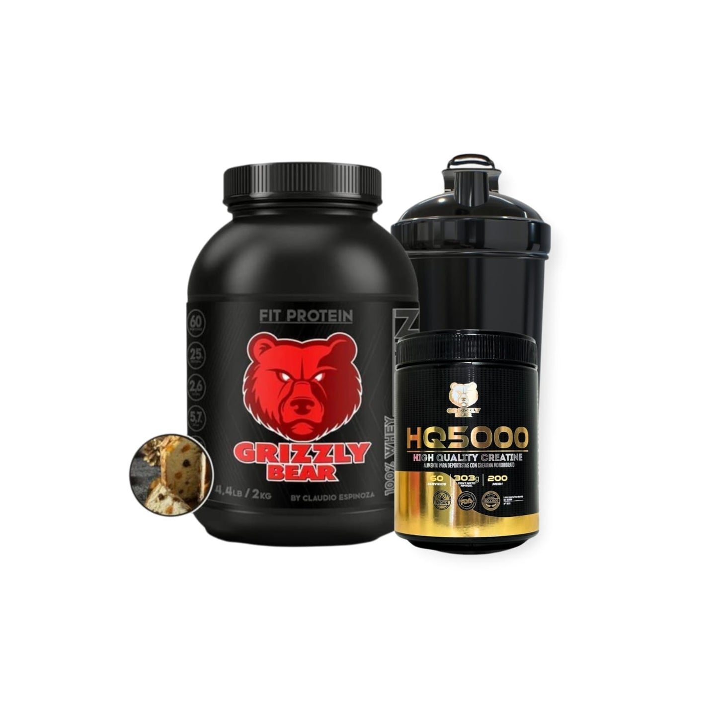 PACK FIT PROTEIN 2KG 60SV + CREATINA 60SV + SHAKER - GRIZZLY BEAR