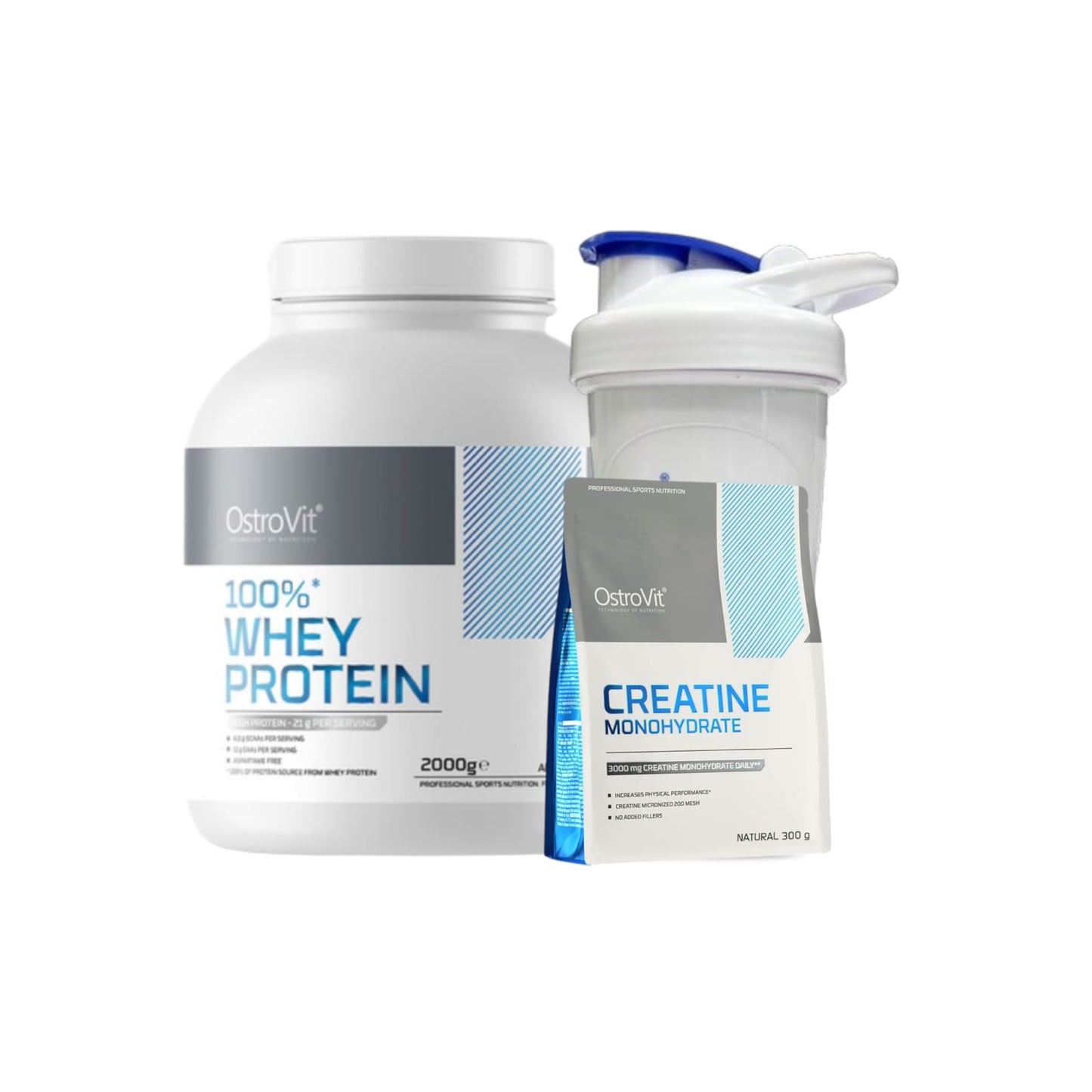 Pack Proteina Whey Proteina 66sv + Creatina 300 GR + Shaker- Ostrovit
