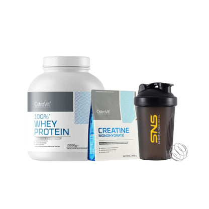 Pack proteína 100% Whey, 66 servicios + creatina 300 g + shaker – OstroVit