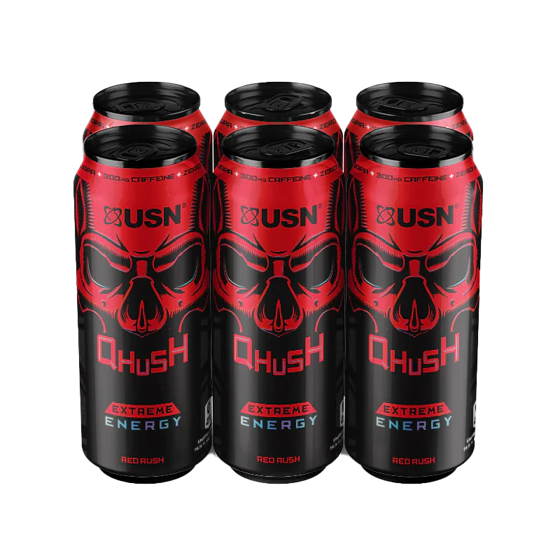 PACK 6 ENERGETICAS O PRE ENTRENO QHUSH DE USN  RED RUSH - 473 ml -