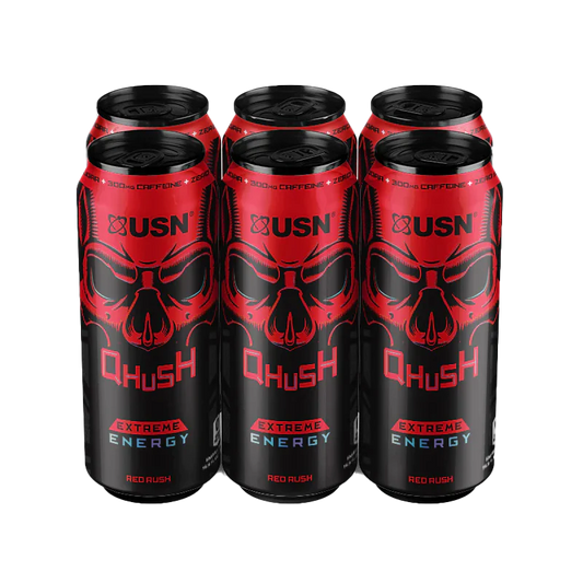 PACK 6 ENERGETICAS O PRE ENTRENO QHUSH DE USN  RED RUSH - 473 ml -