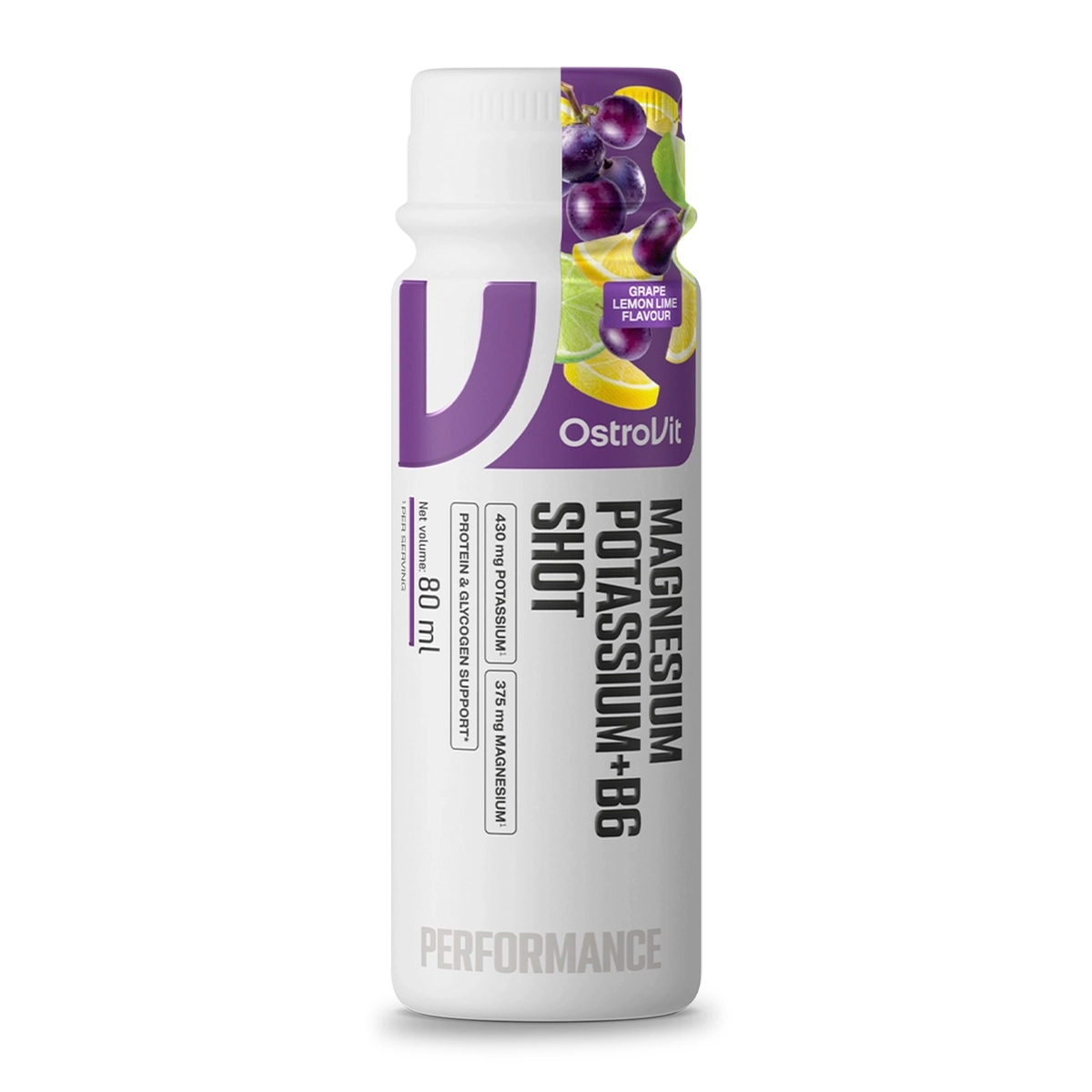 Pack de 20 shots de Magnesium Potassium + B6 limón Grape 80 ml c/u – OstroVit
