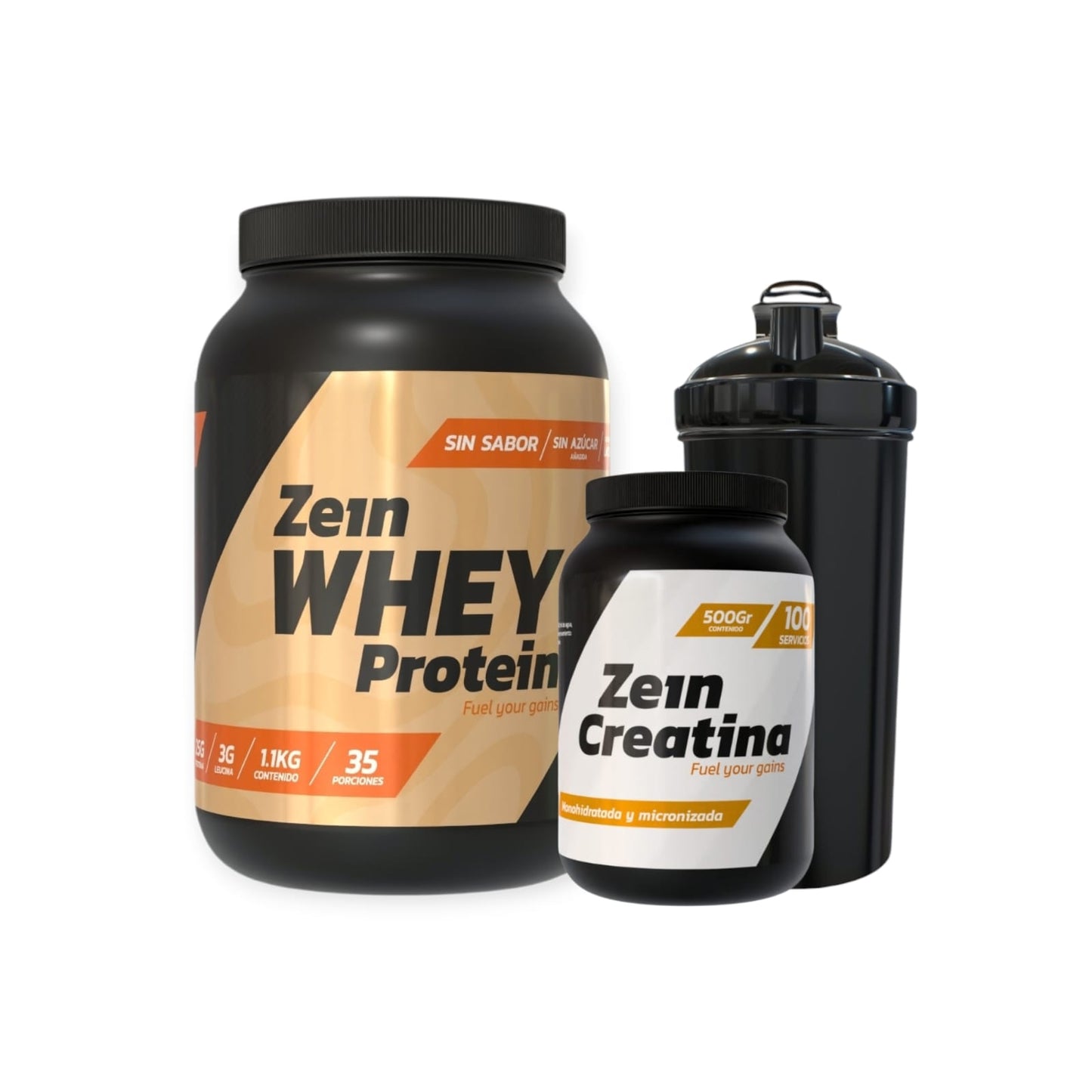PACK PROTEINA WHEY 1.1KG + CREATINA 500GR + SHAKER - ZEIN