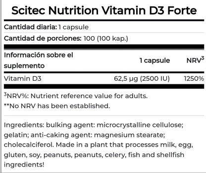 Vitamina D3 Forte (2.600 Ui) 100 Cápsulas de Scitec Nutrition – imagen 2