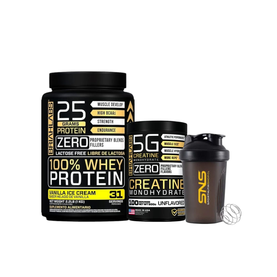 PACK PROTEINA 100% WHEY 1KG + CREATINA 500GR + SHAKER - BRIAHLABS