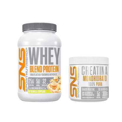 PACK PROTEINA WHEY BLEND 1KG CHOCOLATE BLANCO + CREATINA 300GR - SPORTNUTRISHOP