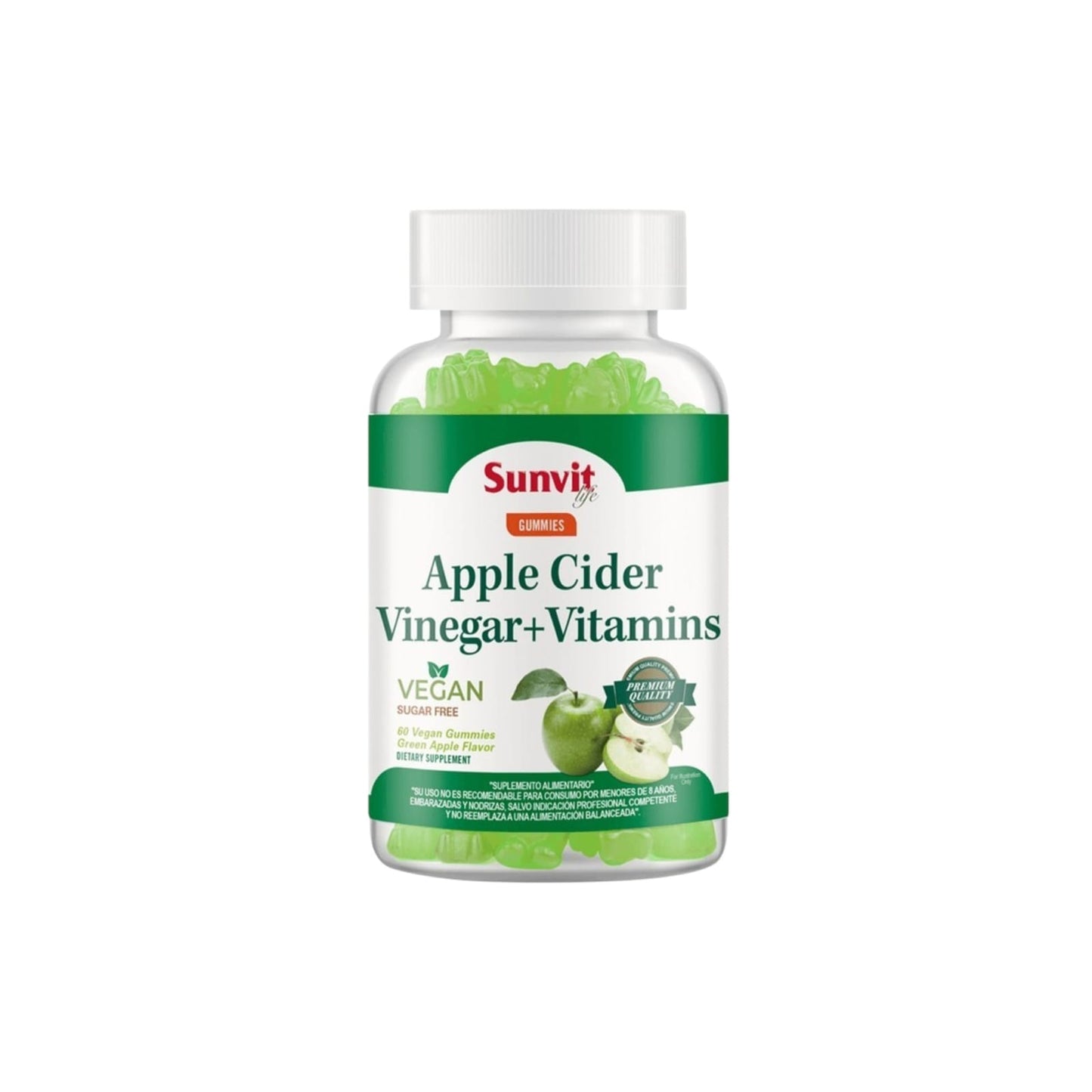 VINAGRE DE MANZANA + VITAMINAS 60 GOMMITAS VEGANAS MANZANA VERDE -SUNVIT