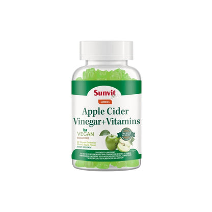 VINAGRE DE MANZANA + VITAMINAS 60 GOMITAS VEGANAS MANZANA VERDE -SUNVIT