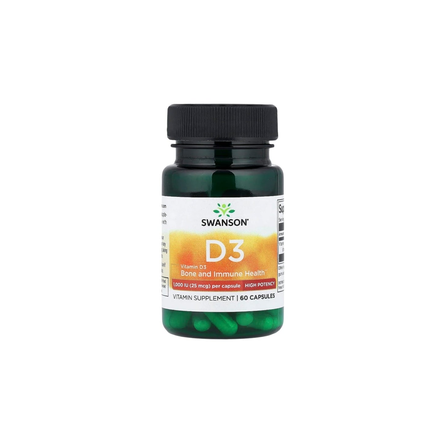VITAMINA D3 HIGH POTENCY 1,000 IU 25 MCG 60 CAPSULAS - SWANSON