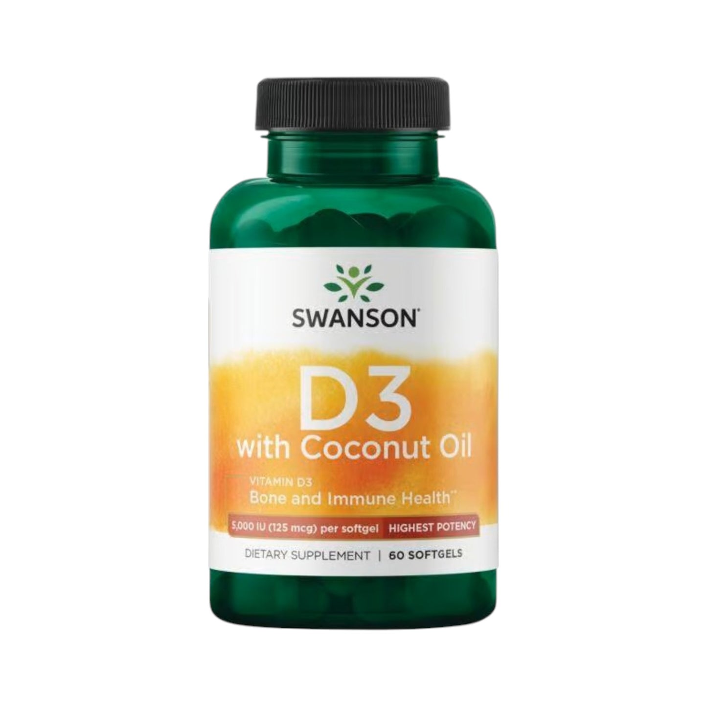 VITAMINA D3 CON ACEITE DE COCO 5000 IU 60 SOFTGELS - SWANSON