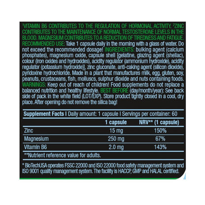 ZMA ZMB 60 CAPSULAS - BIOTECHUSA
