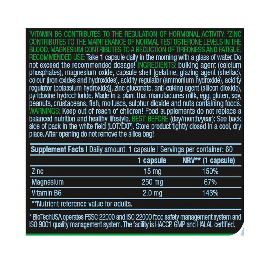 ZMA ZMB 60 CAPSULAS - BIOTECHUSA