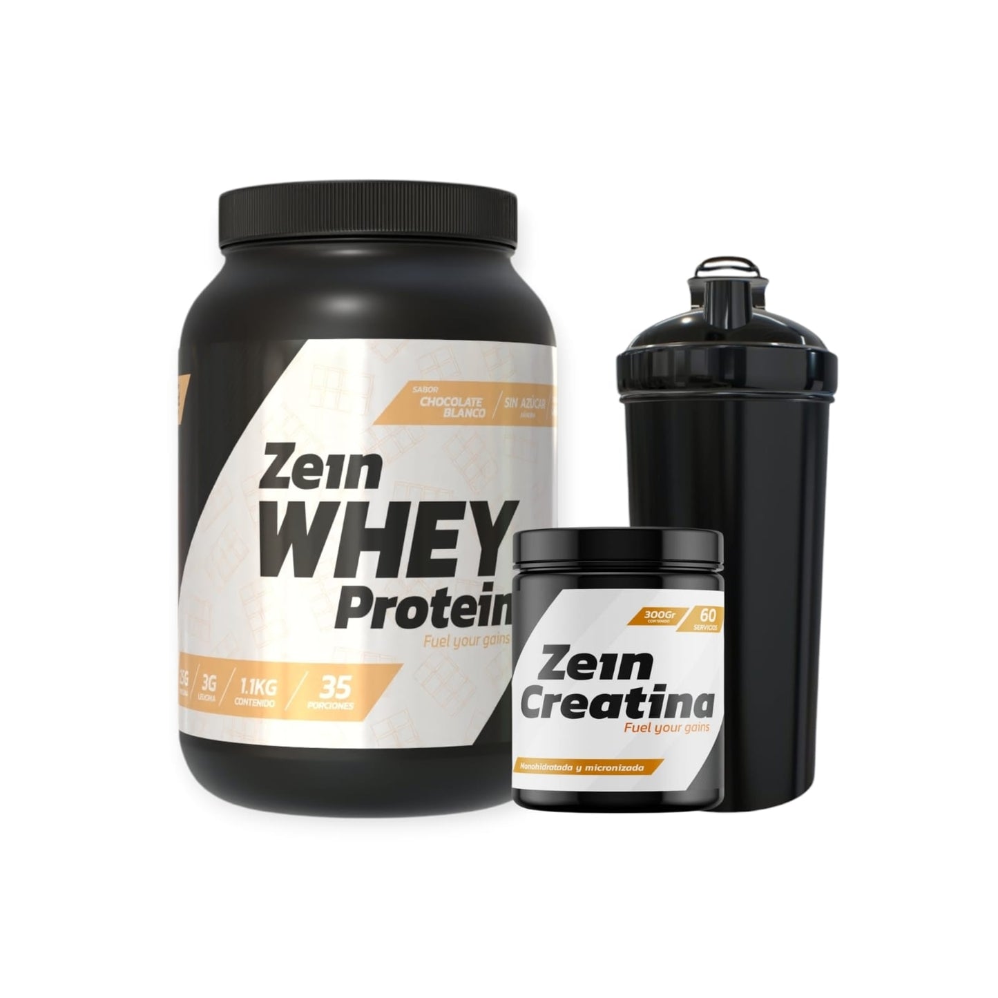 PACK PROTEINA WHEY 1.1KG + CREATINA 60SV + SHAKER - ZEIN