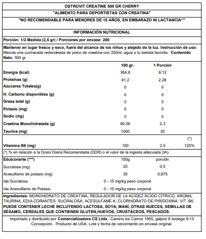 CREATINA MONOHIDRATADA 500GRS - OSTROVIT