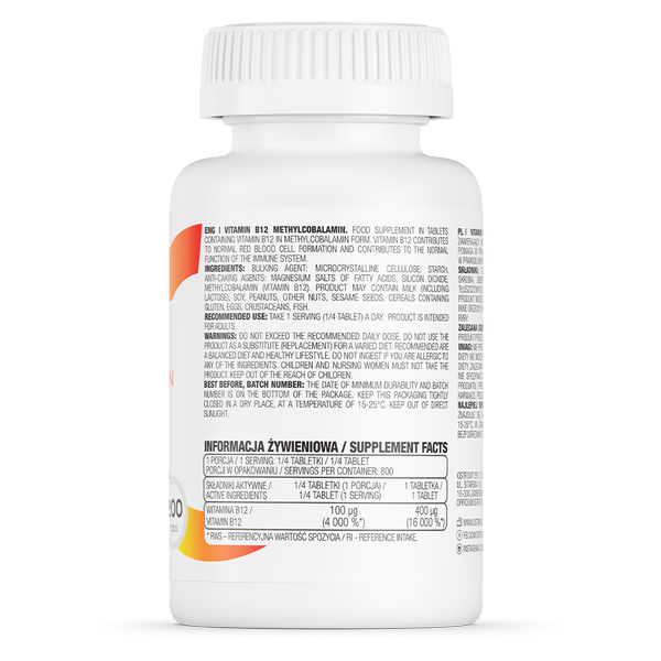 VITAMINA B12 Metilcobalamina 200 TABS - OSTROVIT