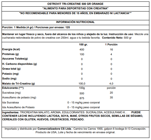 CREATINA MONOHIDRATADA 500GRS - OSTROVIT