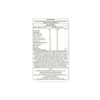 Información nutricional de BOX 12 BARRAS DE PROTEÍNA METAPURE CRUNCHY BAR 65 G – QNT