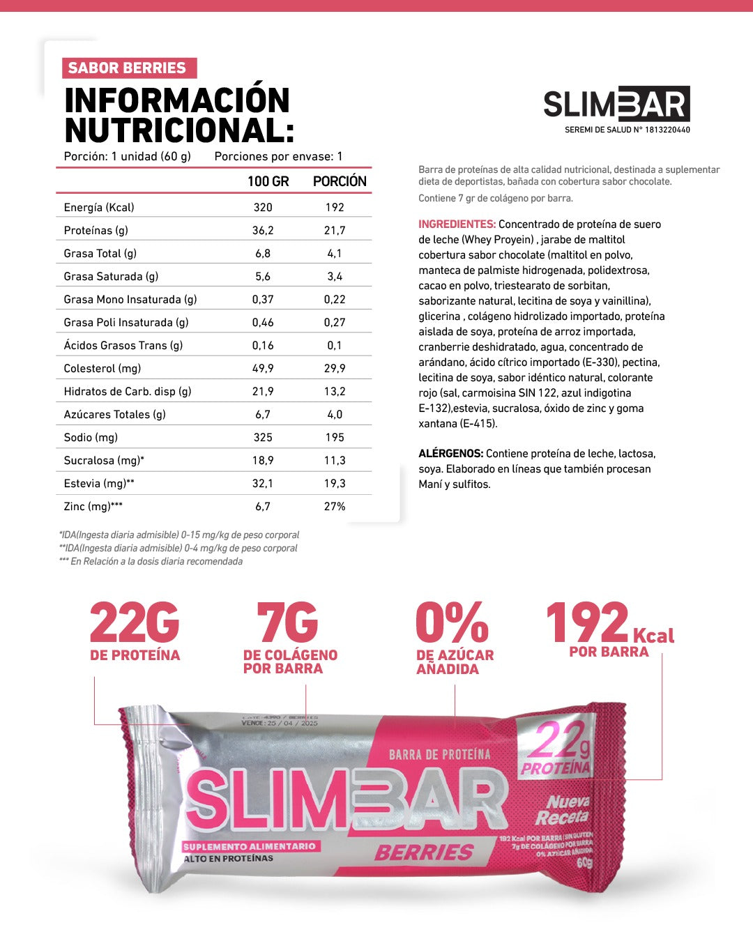 Box 12 barras de proteina SLIMBAR 60GR C/U