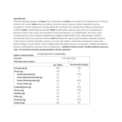 Información nutricional de BOX DE 24 BARRAS DE PROTEÍNA 50 G – SPACE PROTEIN