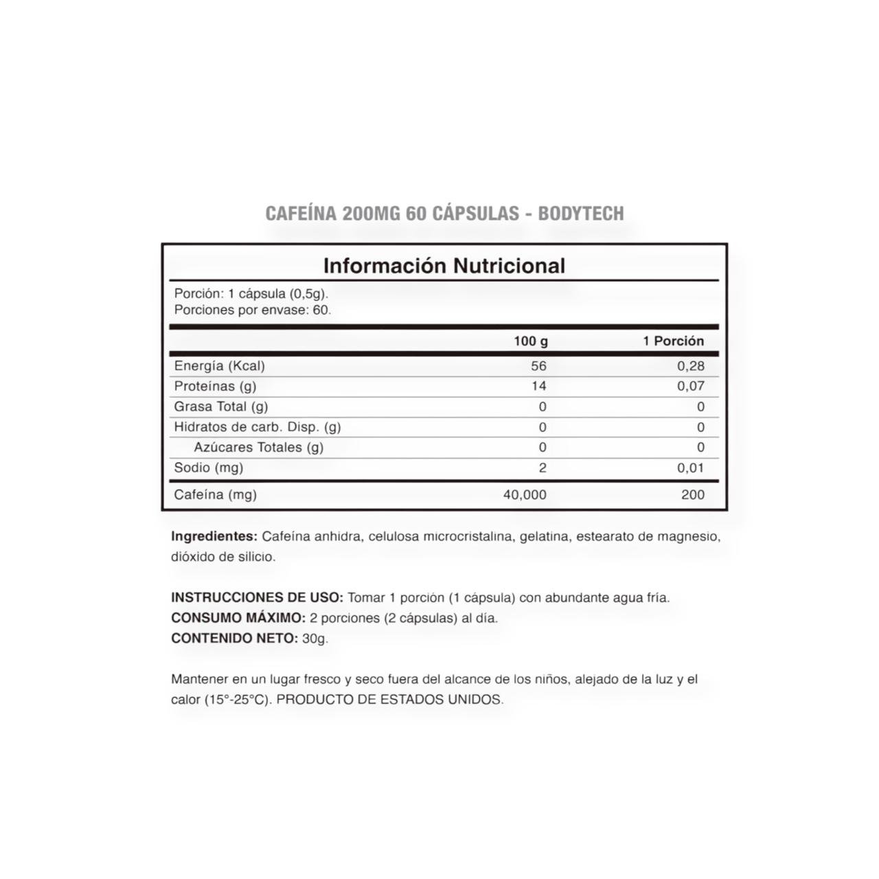 CAFEINA 200MG 60 CAPS - BODYTECH