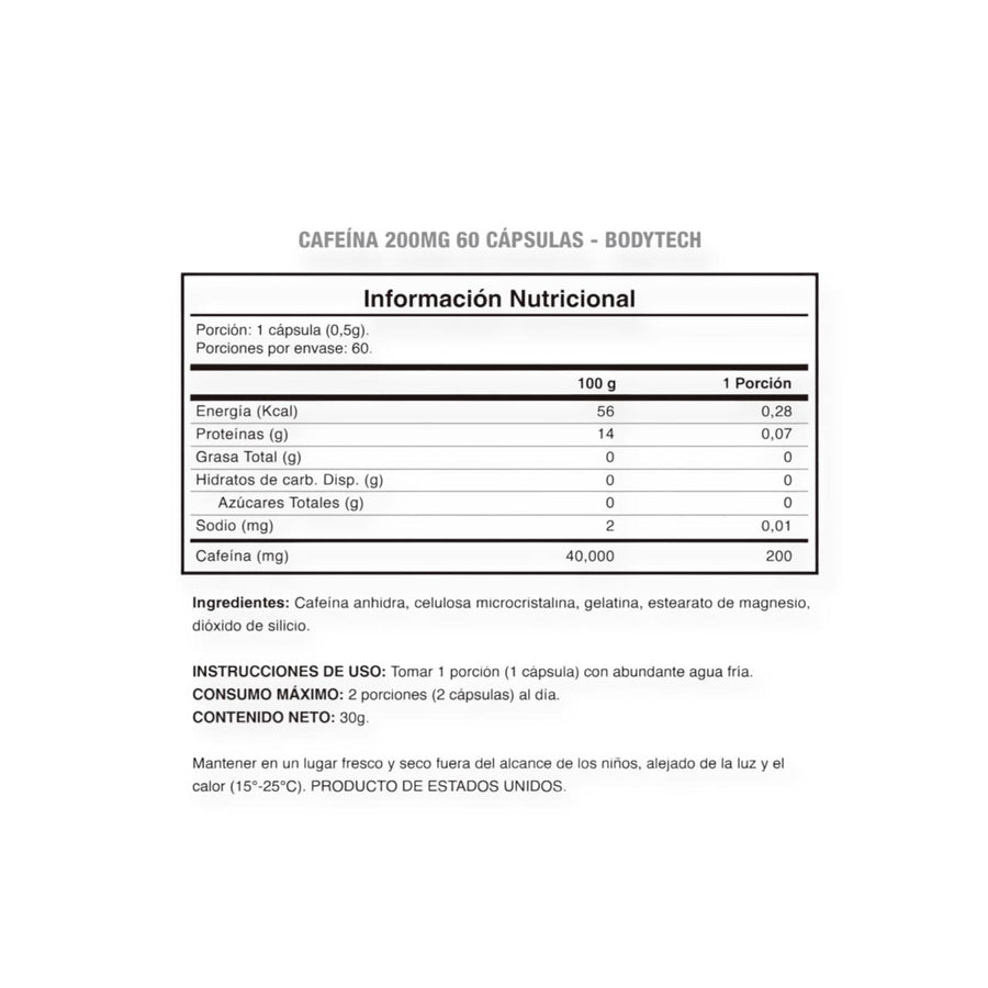 CAFEINA 200MG 60 CAPS - BODYTECH