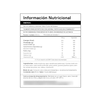 Información nutricional de BOX 25 GELES ENERGÉTICOS ENERGEL 55 ML – QNT