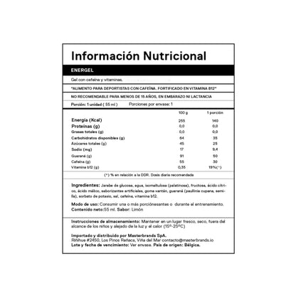 Información nutricional de BOX 25 GELES ENERGÉTICOS ENERGEL 55 ML – QNT